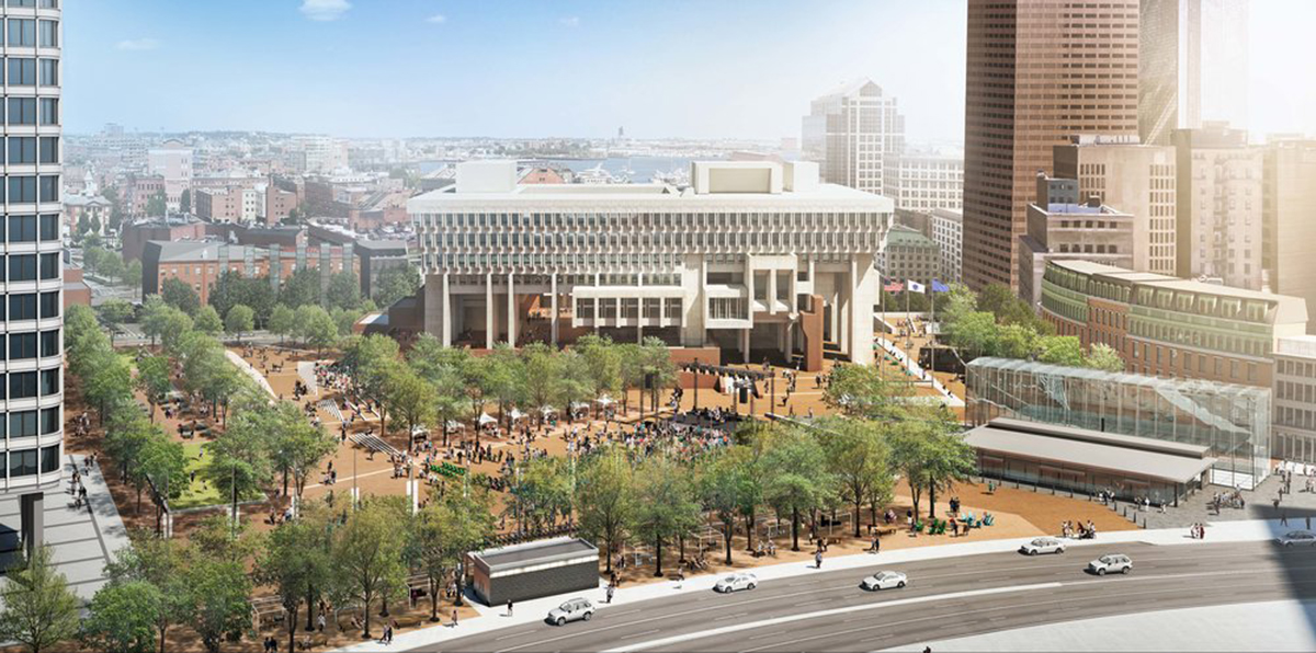 Rendering of Boston City Hall Courtesy Utile Architecture + Planning and Reed Hilderbrand Landscape Architects