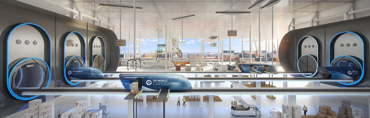Rendering of Virgin Hyperloop One station in Los Angeles, California