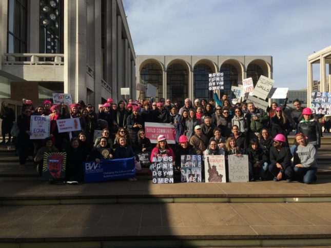 Architects pose together at the Women's March on NYC 2018. (Dattner Architect's Women's Group/Women Build Facebook)