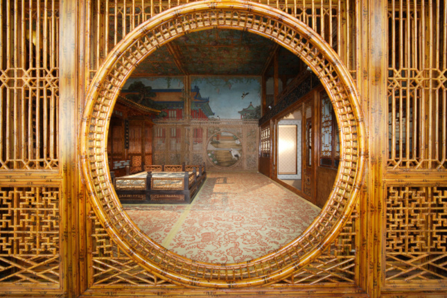 Photo of a circular viewing portal made of bamboo