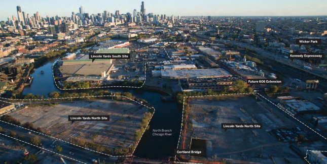 Aerial view of Lincoln Yards site