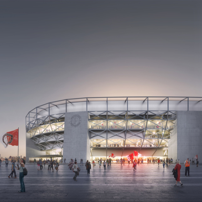 Rendering of Feyenoord Stadium by Frans Parthesius, Courtesy OMA