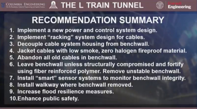 A summary of the proposed plan for renovating the L train tunnel. 