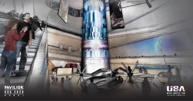 A rendering of the U.S. pavilion for Expo 2020 Dubai pavilion