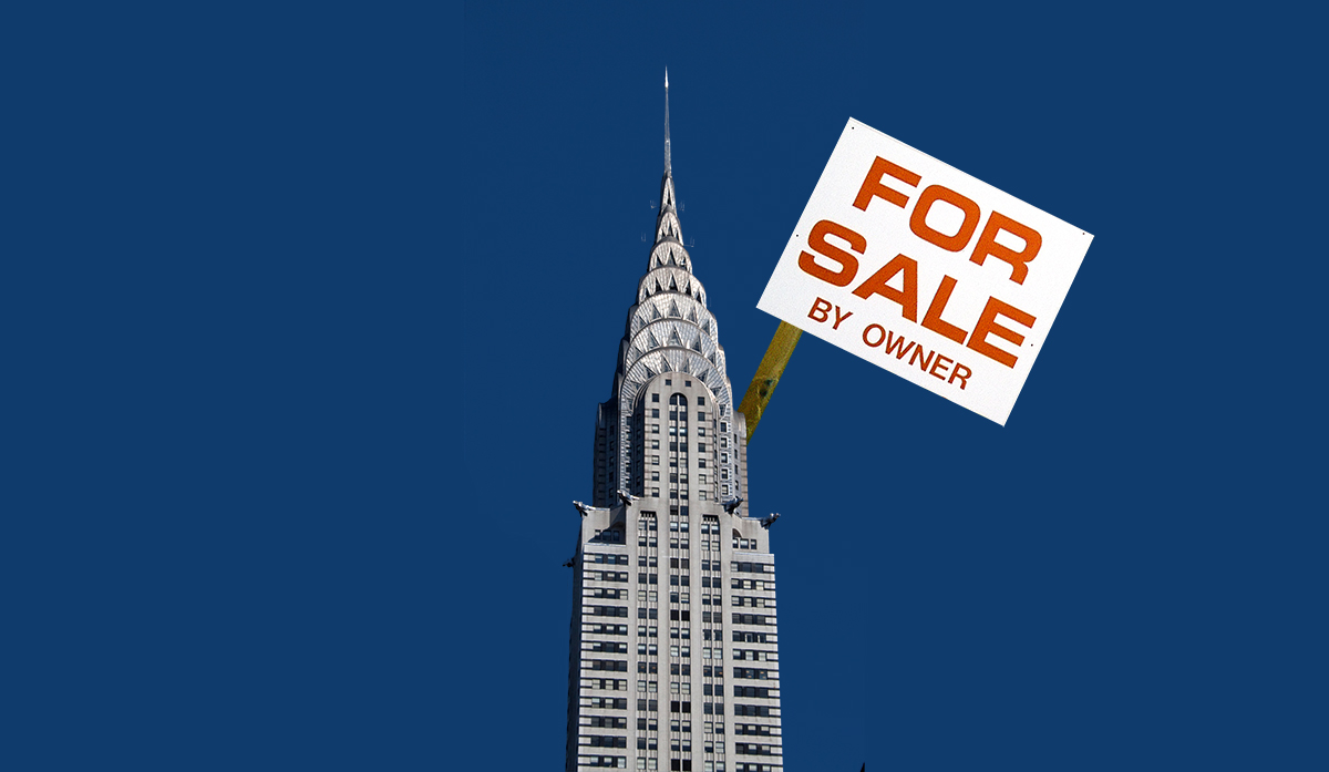 Collage of Chrysler Building with For Sale sign
