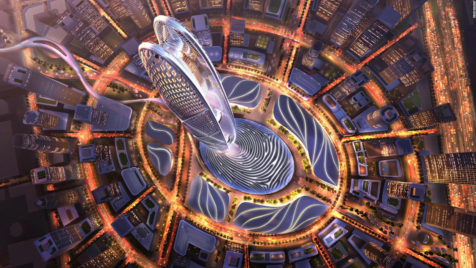 Aerial rendering of a skyscraper