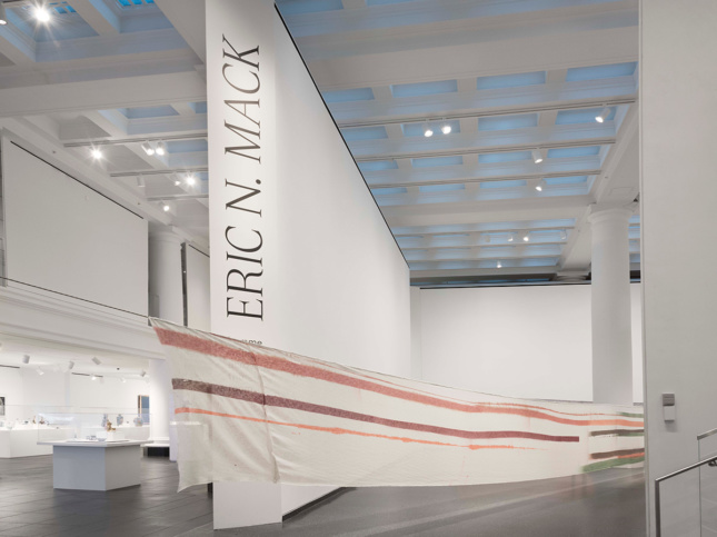 Photo of textile artworks stretched in the Brooklyn Museum
