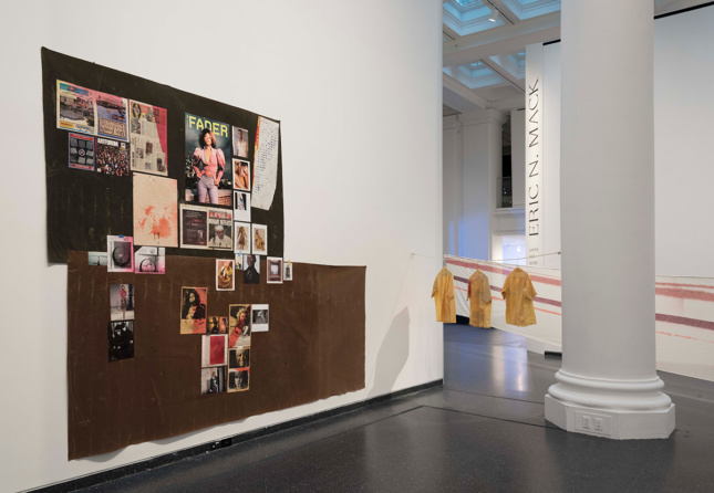 Photo of textile-based artworks in the Brooklyn Museum