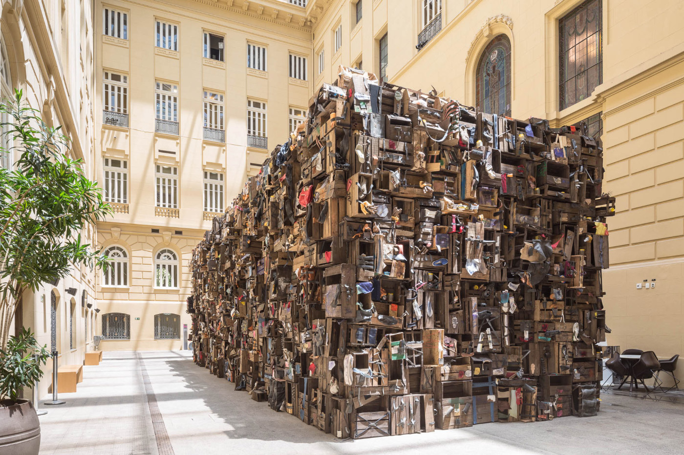 An art object made of crates