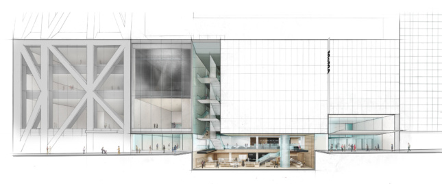 Cross section of the Museum of Modern Art on East 53rd Street