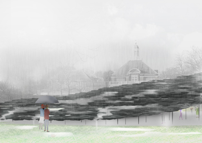 Rendering of a slate canopy in the rain