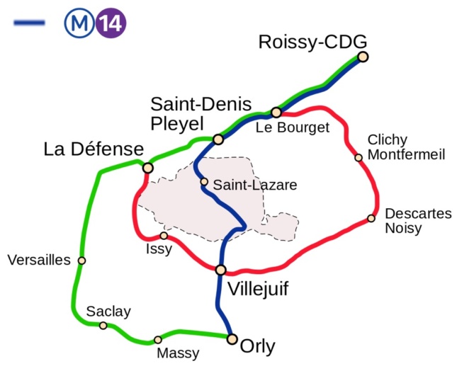 A map showing planned transit lines in Paris, France