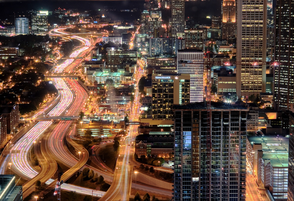 Aerial photo of Atlanta traffic at night