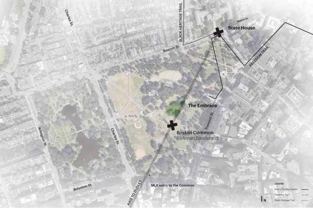 Aerial site plan of memorial project in Boston park