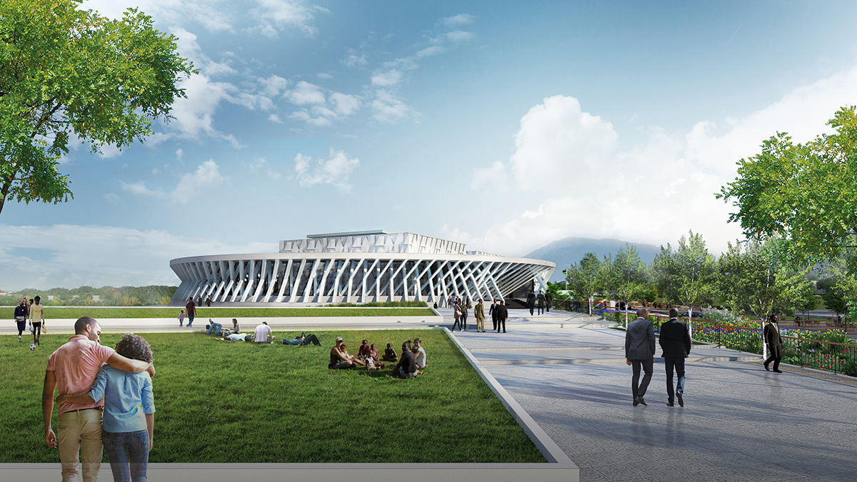 Rendering of round government building