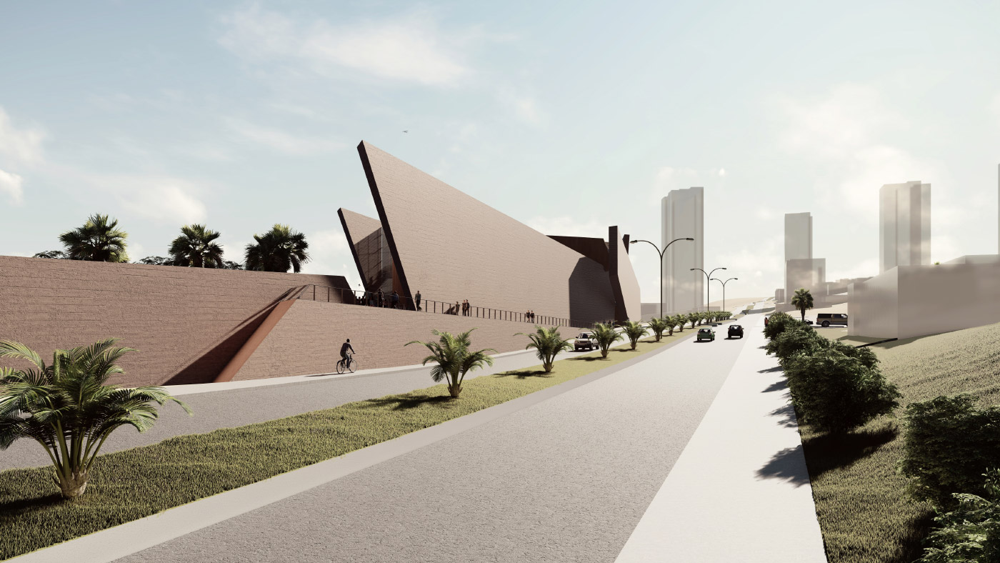 Rendering of a road and concrete panels