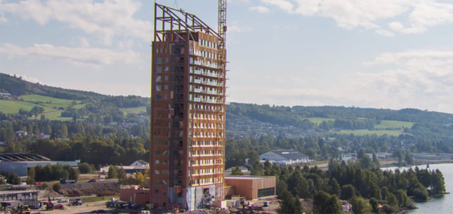 Image of mass timber building under construction in Norway