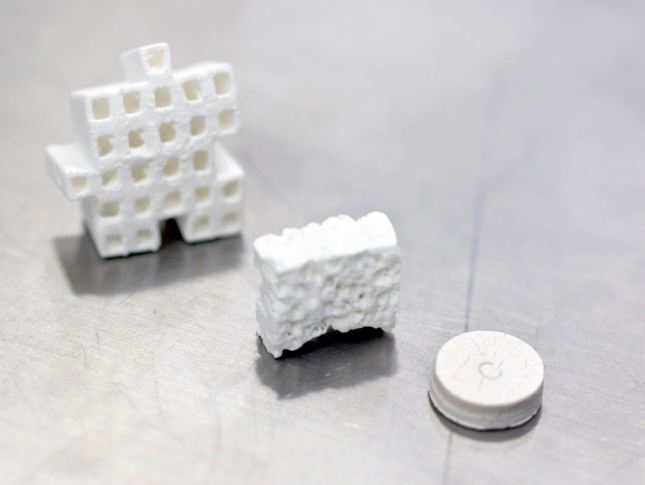 Photo of three 3D printed ceramic assemblies