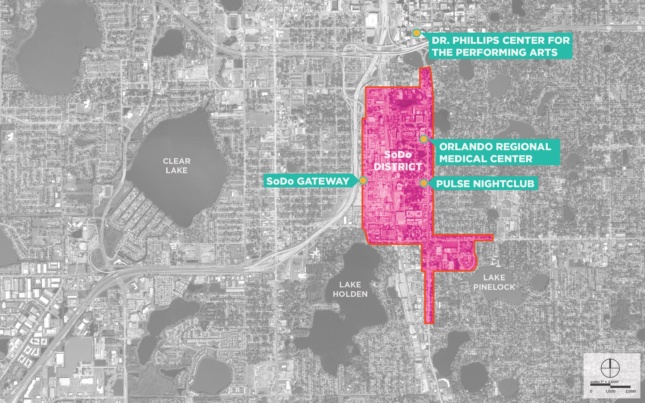 Aerial map of Orlando Florida's SoDo district