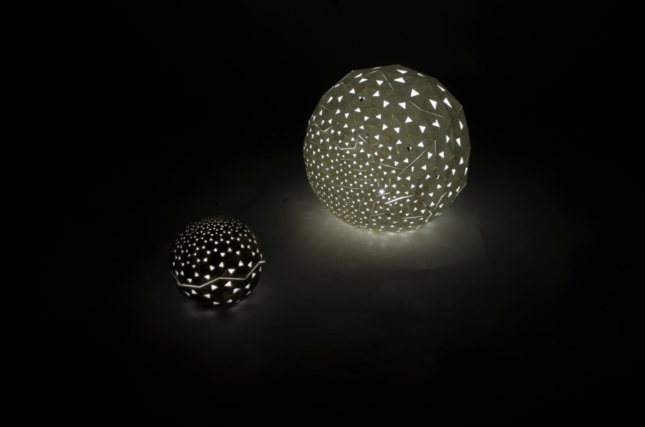 Photo of a 3D-printed sphere with a light inside