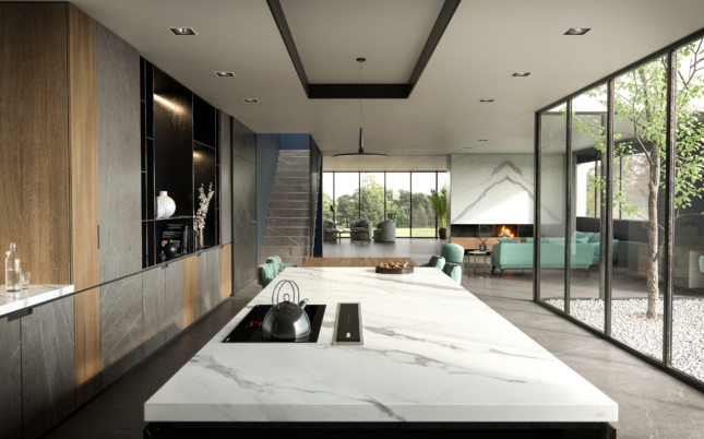Rendering of a kitchen with XTONE Porcelanosa