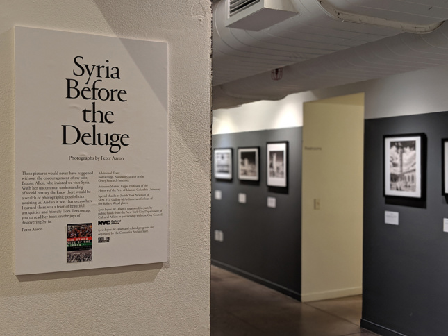 Photo of gallery wall text saying "Syria Before the Deluge"
