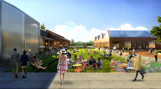 Close up rendering of Pullman Yard green space for picnicing