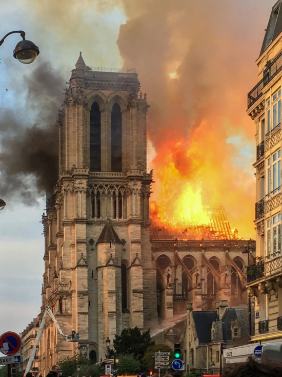 Photo of the Notre Dame Cathedral on fire