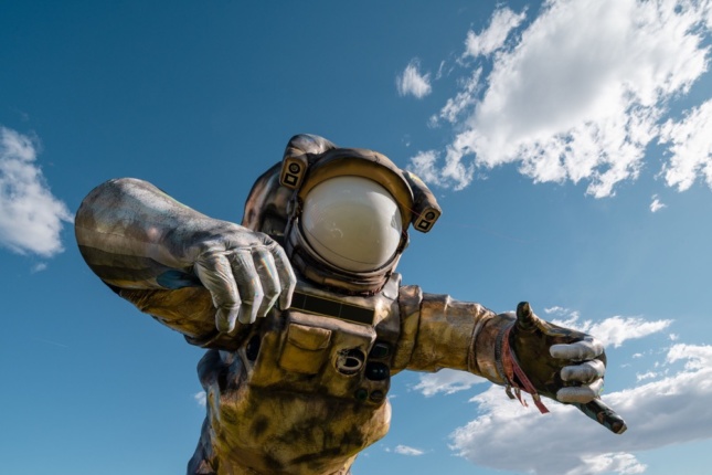 Photo of a floating astronaut sculpture
