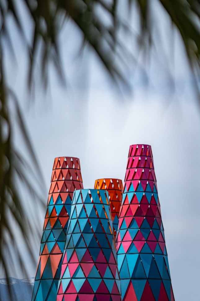 Photo of colored conical towers