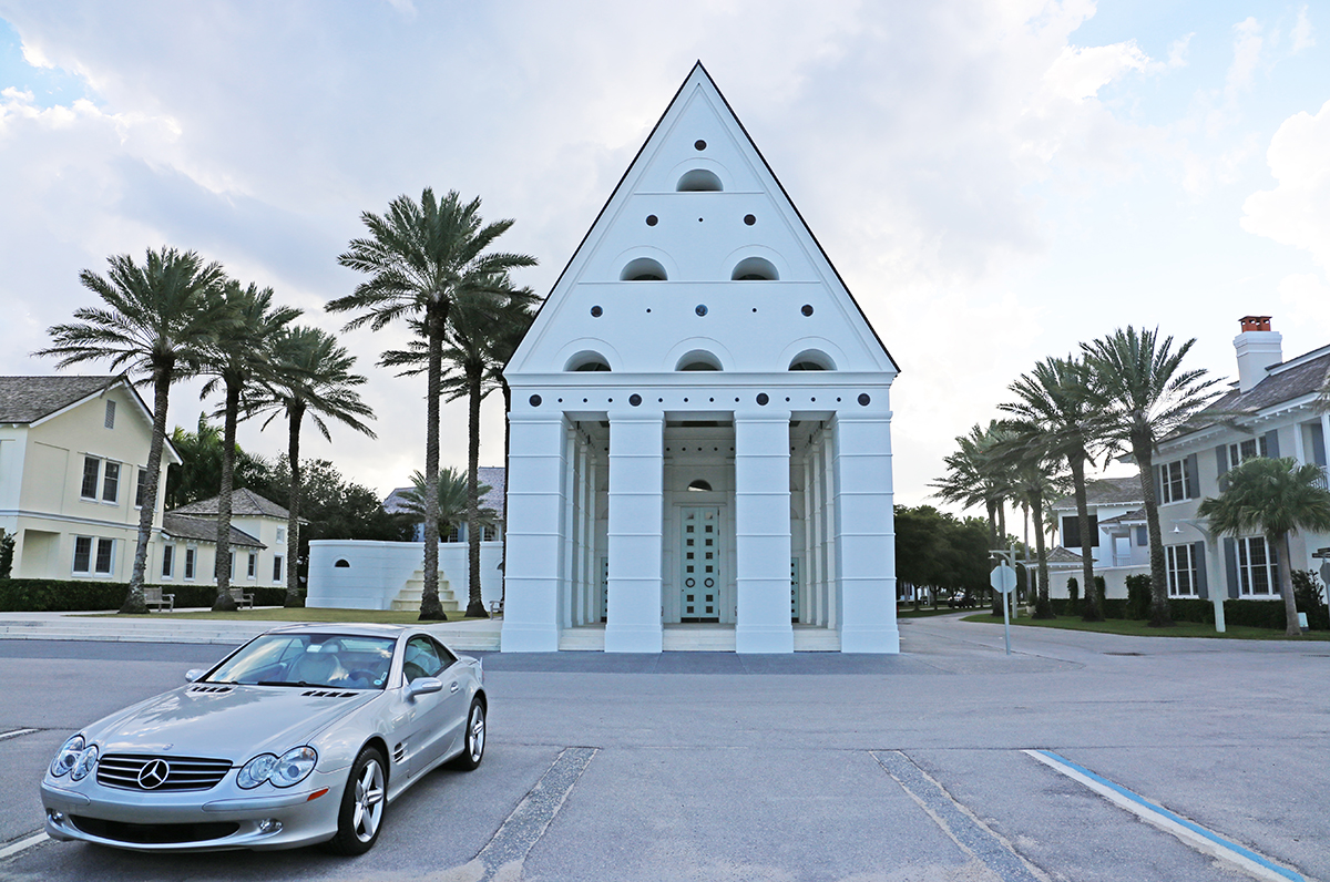 Photo of Windsor, Florida's chapel with a Mercedes-Benz car parked in front of it