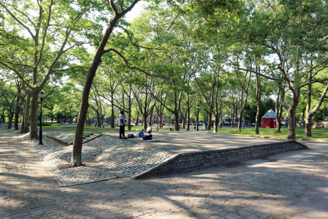 Cobblestone mounds in a park