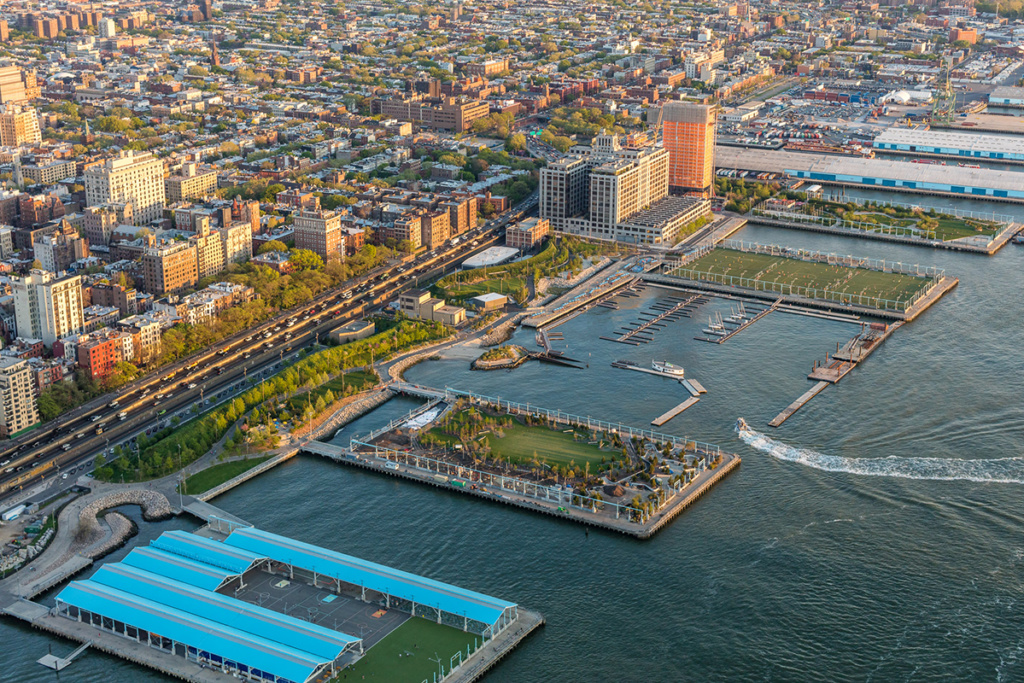 Aerial image of Pier 3 designed by Michael van Valkenburgh associates