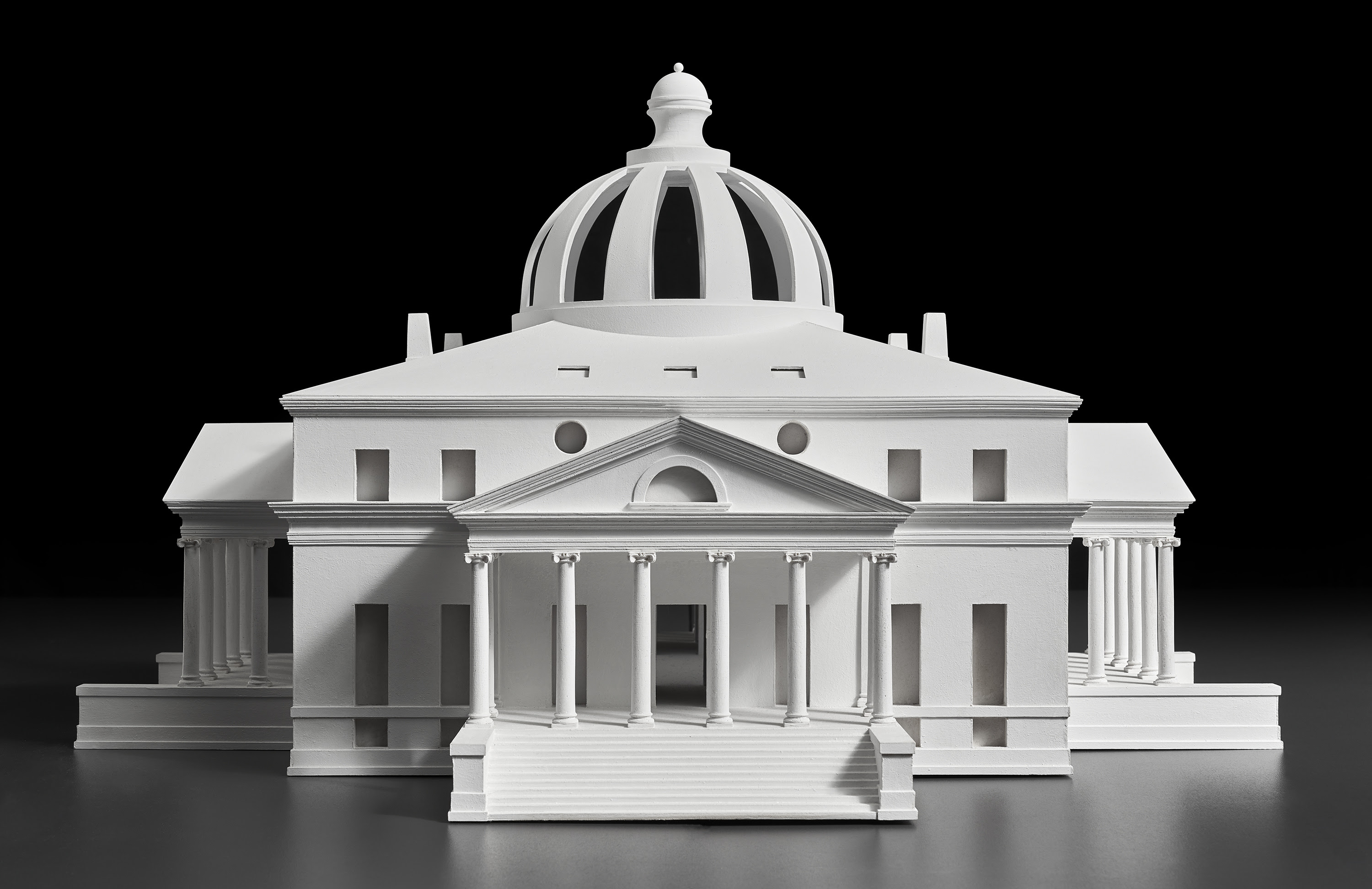 Photo of an architectural model of a neoclassical house