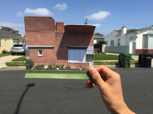 Image of a residential street and a photograph imposed on a home