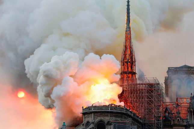 Photo of Notre Dame Cathedral engulfed in flames