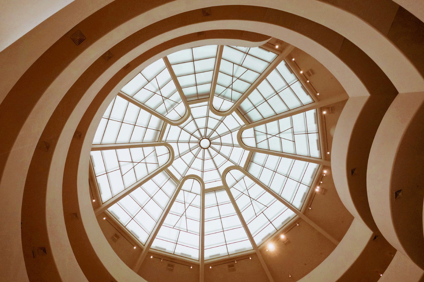 Photo looking upwards towards the Guggenheim New York's spiral skylight