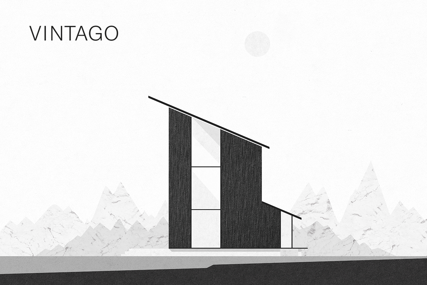 Advertising illustration of a house from Swisspearl with the words VINTAGO
