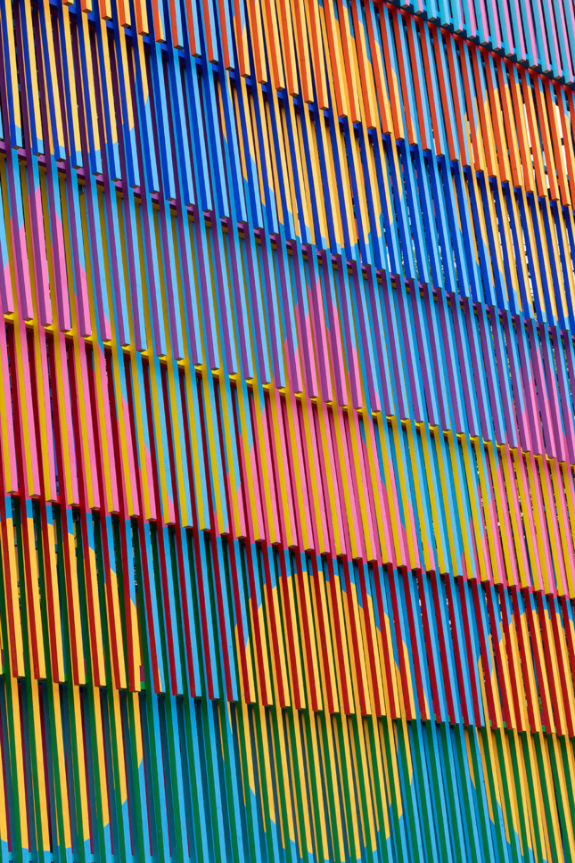Detail photo of the colored louvers of the Colour Palace