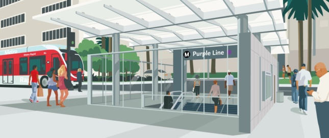 Rendering of a planned Purple Line metro stop