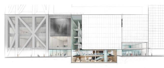 Cross section of a multistory art museum