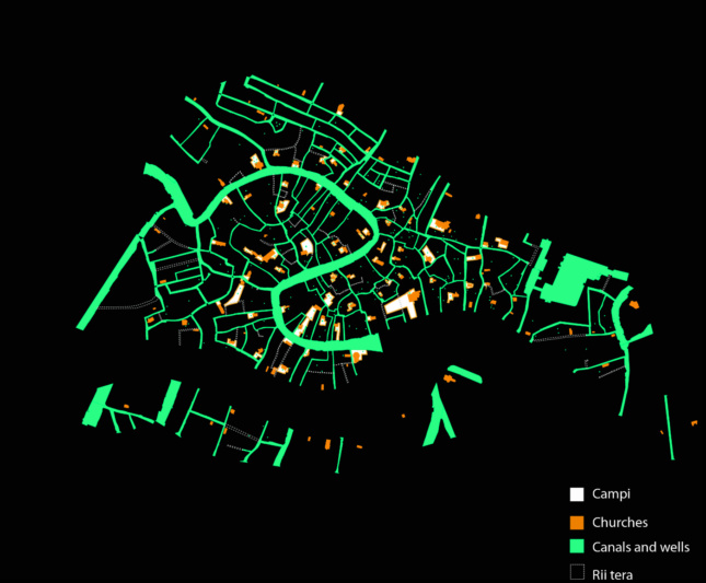 Map of Venice outlined through several social and physical metrics