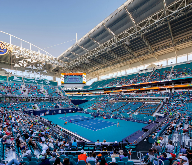 Aerial view of tennis stadium inside Hard Rock Stadium