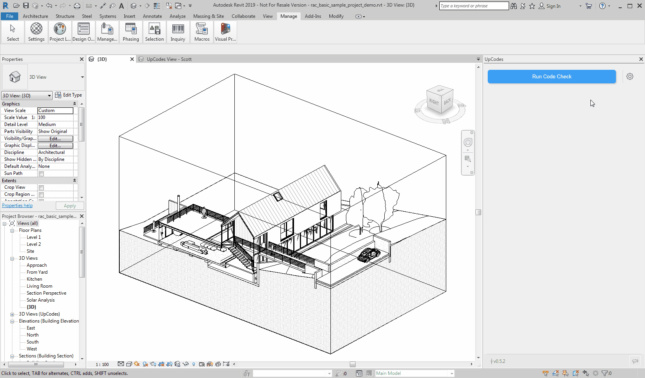 A wireframe house model in Revit