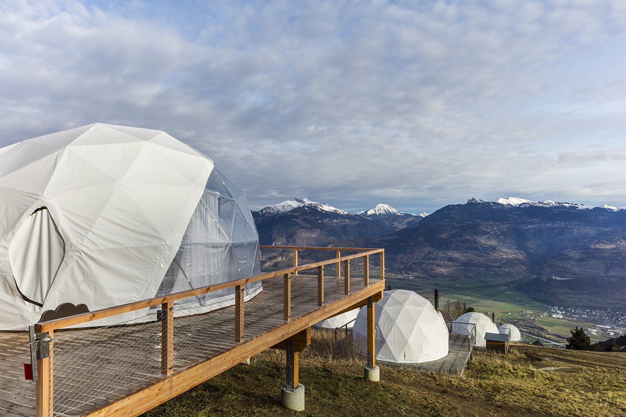 Photo of geodesic domes in the Swiss Alps