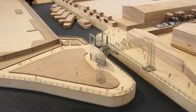 Physical site model of a canal and bridge