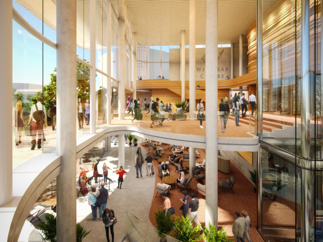 Rendering of central foyer with towering columns