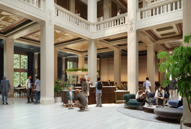 Interior rendering of a lobby