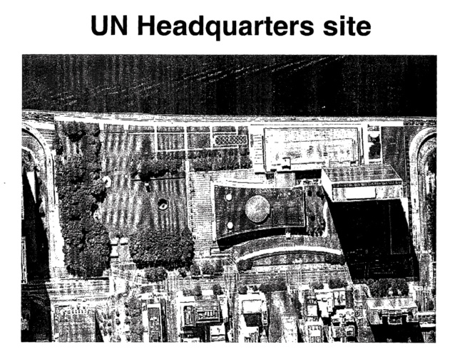 A page that says United Nations Headquarters site showing aerial image of a campus