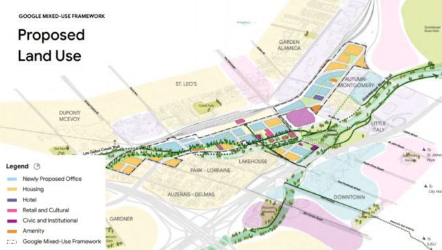 Aerial diagram of Google's San Jose transit village